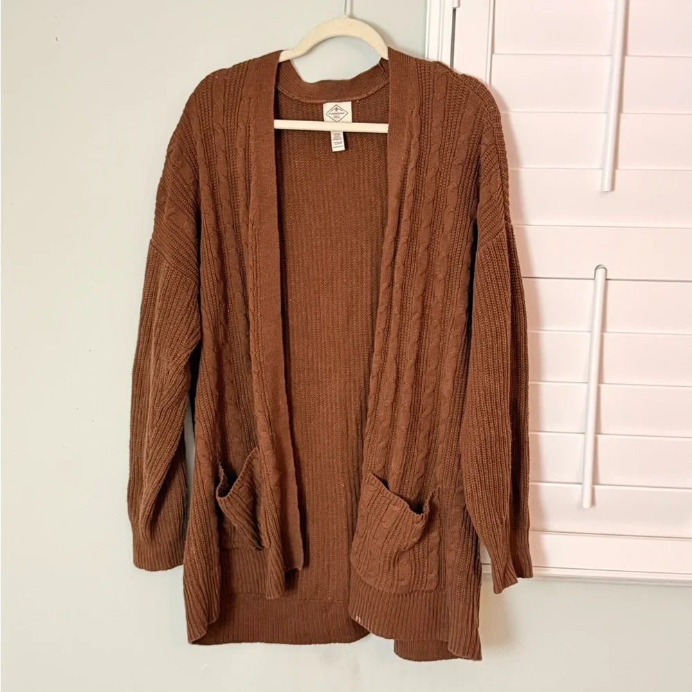 St. John's Bay Warm Brown Open Front Cardigan